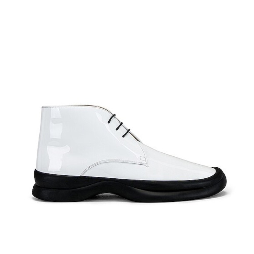 The Row Town Lace Up Patent Boot in Milk